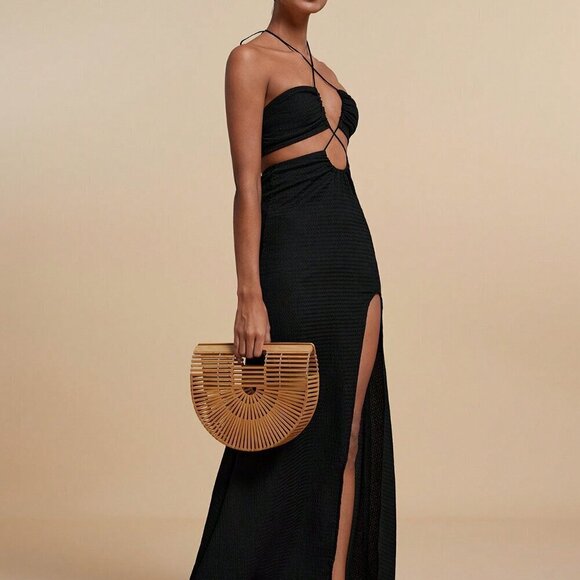 Black Sexy Women's Beach Cut Out Split Thigh Halter Neck Backless Dress - Picture 5 of 5